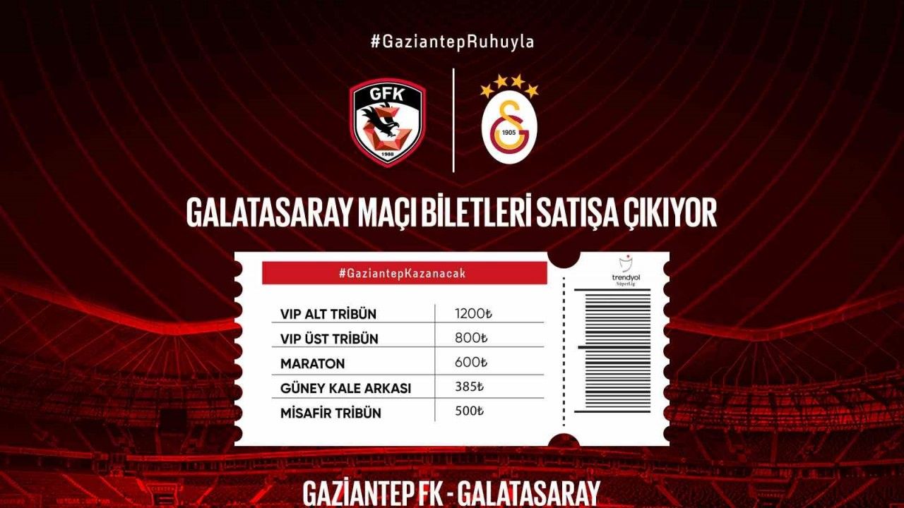Gaziantep FK - Galatasaray Maçı Biletleri Satışta