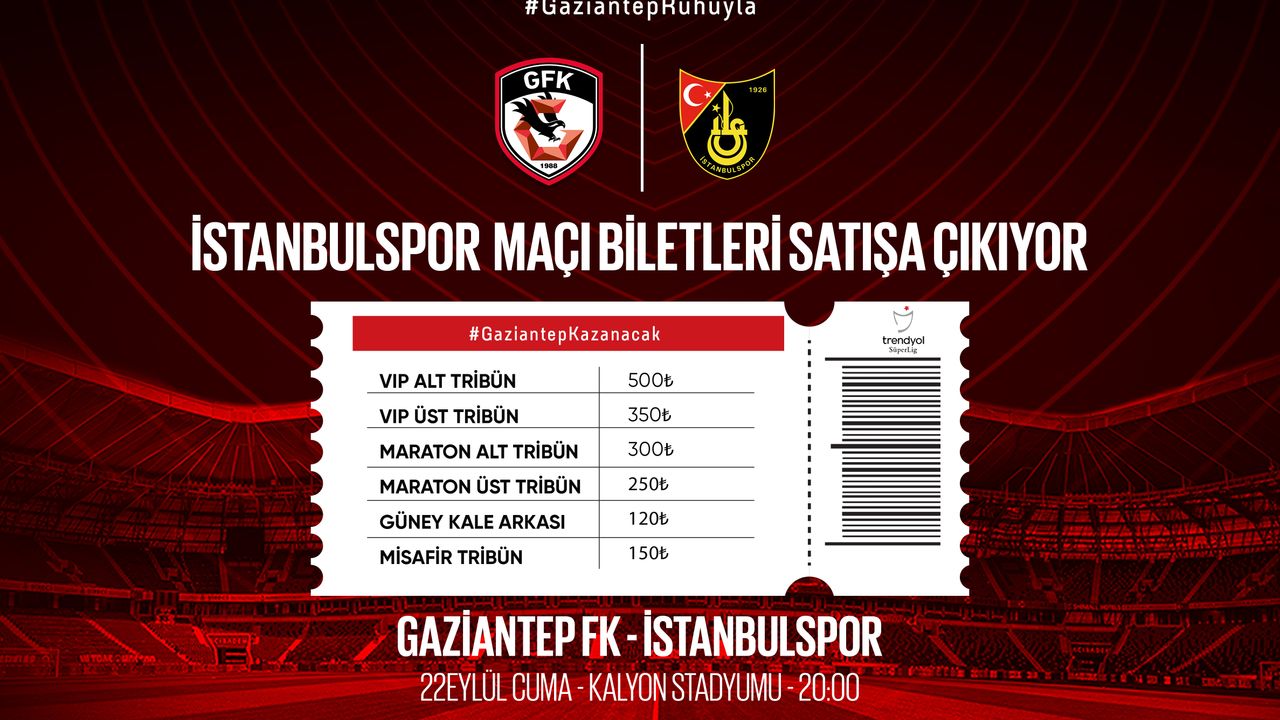 Gaziantep FK - İstanbulspor Maçı Biletleri Satışta