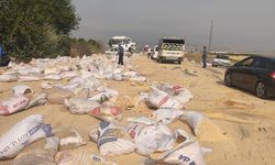 Tırdan düşen yem çuvalları trafiği aksattı