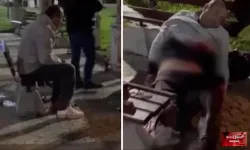 VİDEO HABER / Bıçakla yaralanan adam bankta horlayarak uyudu