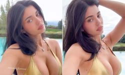Kylie Jenner'ın havuz başı pozları! Bikinisi küçük geldi