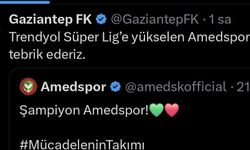 Gaziantep FK da Amedspor için tebrik paylaşımı yaptı.