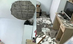 Depremde Gaziantep'teki bir evin tavanında kısmi çökme meydana geldi