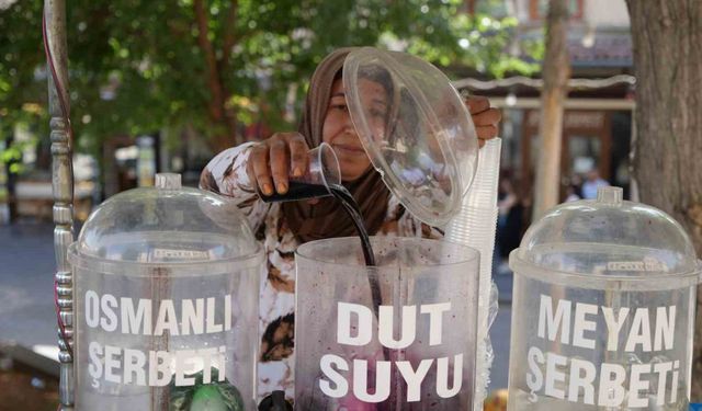 Dut ağacının altında, dut suyu satıyor