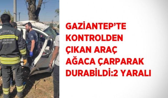 Gaziantep’te kontrolden çıkan araç ağaca çarparak durabildi: 2 yaralı