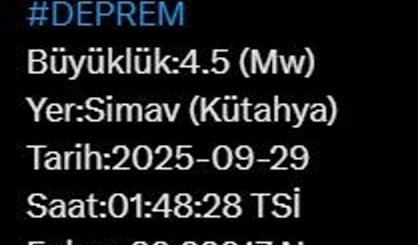 Kütahya’da 4.5 büyüklüğünde deprem