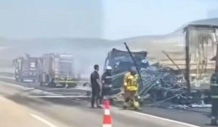 Gaziantep Otoyolu'nda seyir halindeki tır alev alev yandı