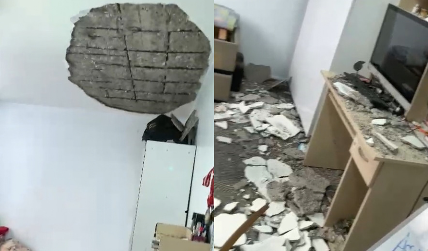 Depremde Gaziantep'teki bir evin tavanında kısmi çökme meydana geldi