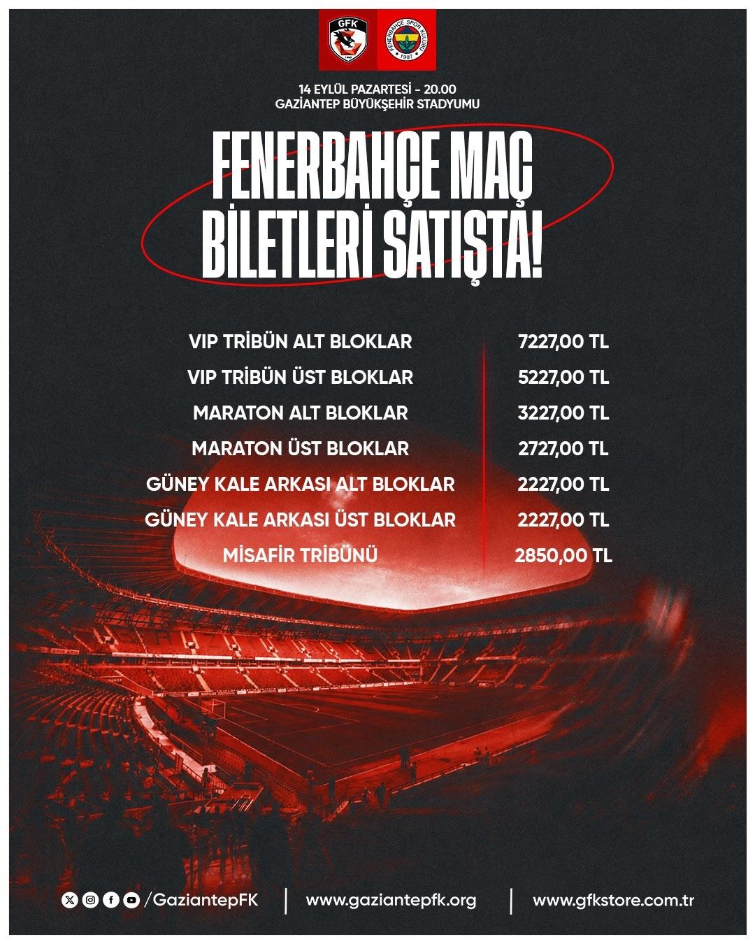 Gaziantep Fk Fenerbahçe Maçı Biletleri Satışa Çıktı